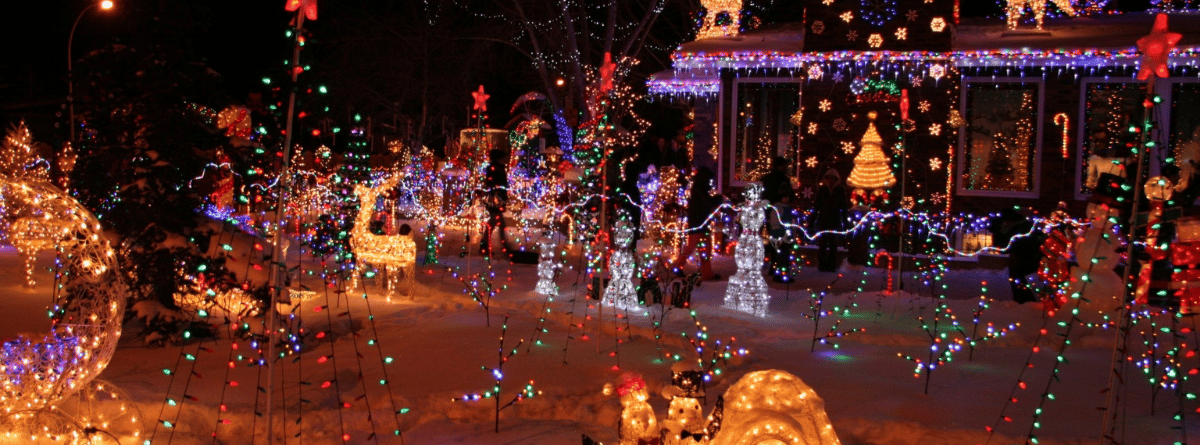 jardín con luces navideñas