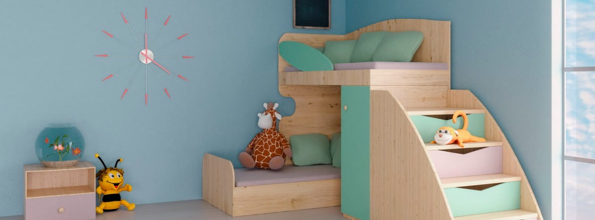 habitación infantil con el color de las paredes azul celeste